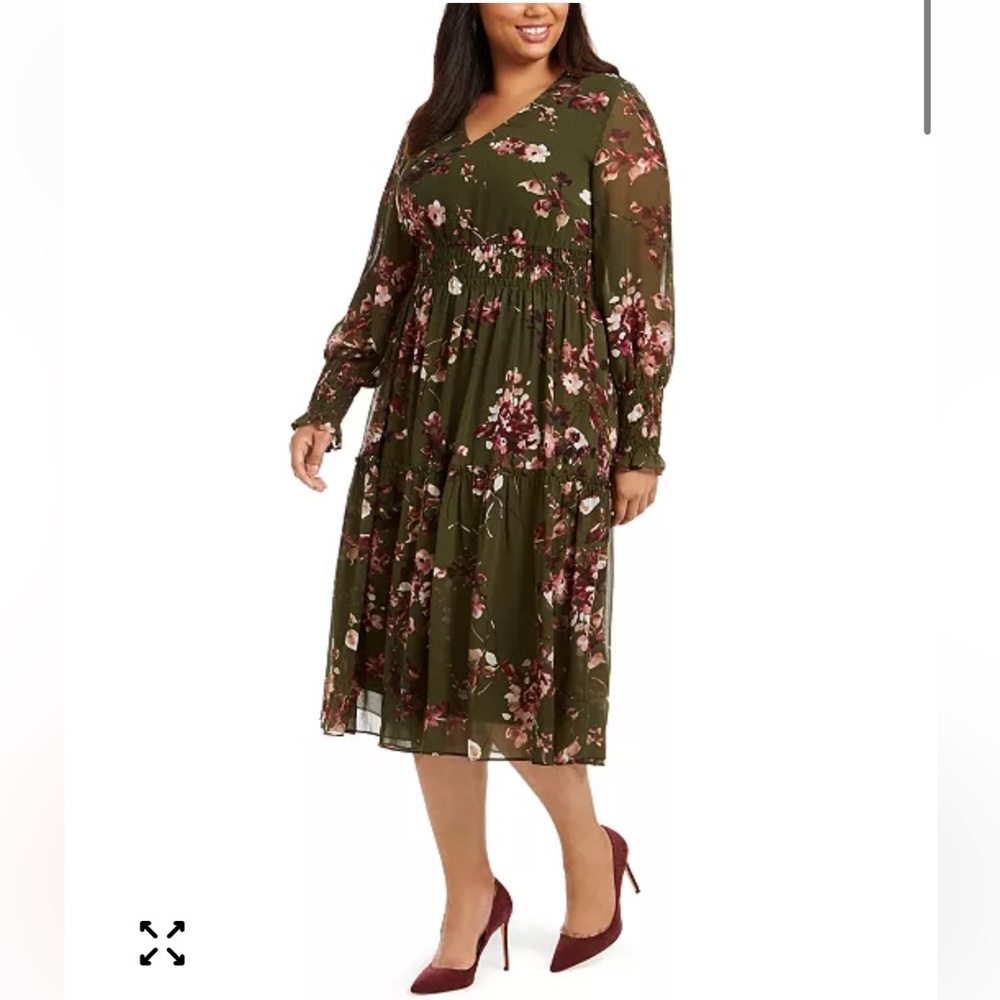 Taylor Women’s Plus Size Floral Green Boho Midi Dress- Size 18W